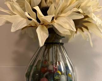 Glass vase with vintage marbles