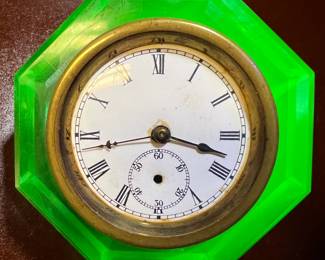 EN Welch art deco uranium glass brass clock