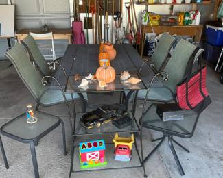 Fabulous patio table with six chairs, umbrella and base too