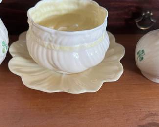 Belleek Sugar bowl with saucer
