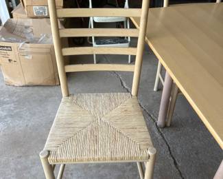 one of six rush seat chairs with ladder back 