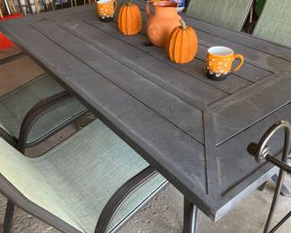 fabulous patio table with six chairs, umbrella and base available too