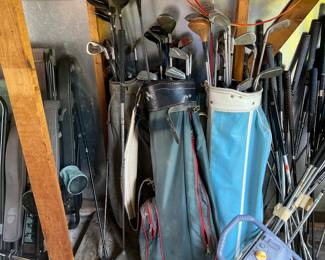 Vintage golf clubs and bags