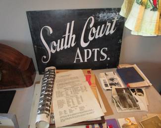 Antique metal sign and ephemera