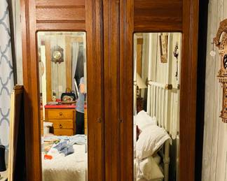 Stunning Double Eastlake  Armoire with Beveled Mirrors and 2 Drawers