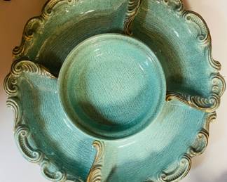 Lovely Vintage Turquoise California Pottery Appetizer/Chip & Dip Platter 