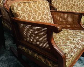 Side View of Vintage Cane Back Rocker