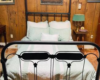 Vintage Black Iron Bed with High Head Post