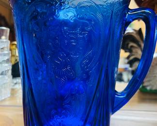 Stunning Hazel Atlas Glass Company
   Cobalt Blue Royal Lace Pitcher 