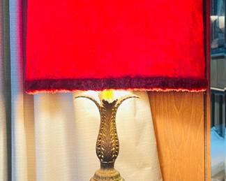 Beautiful Vintage Ruby Red Hollywood Regency Lamp with Original Velvet Lamp Shade  