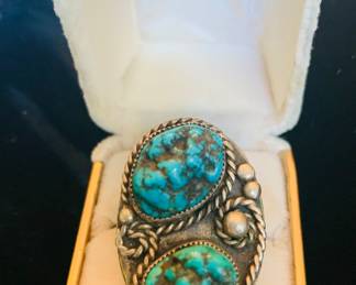 Size 12 Old Pawn silver and turquoise ring 
