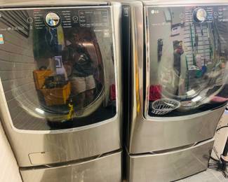 pair of LG ThinQ front loading washer and dryer. 