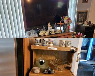 Tv and stand, kitchen cart, mugs, Mikasa Swirl Bowl
