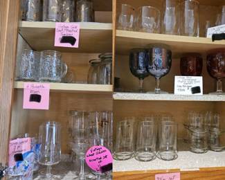 Gold leaf glasses, stem ware, water glasses, carnival glass