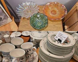 Holiday dish set, colored glass candy dishes