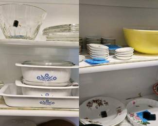 Pyrex, Corning, antique butter dishes, bowl, quiche dish, 