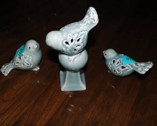 French Country blue decor, three birds