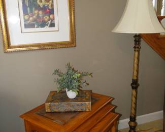 Nesting tables and large floor lamp