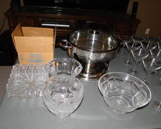 Chafing dish with nice crystal serving bowls