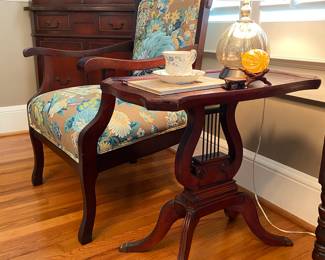 Mahogany Lyre base side table (pair available)