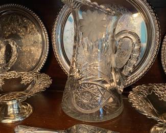 Cut Crystal Pitcher | Silver plate