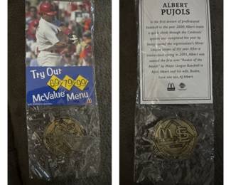 St Louis Cardinals Albert Pujols 2001 McDonalds McValue Menu Rookie Card and Bronze Coin 
