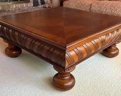 Diamond Patterned Coffee Table with Curved Ribbed Pattern and Large Bun Feet