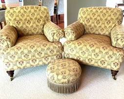 Pair of Lovely Lillian August Armchairs and Ottoman provides such a charming look! 

Each of the charming chairs measures 37 x 36 x 41 inches. 