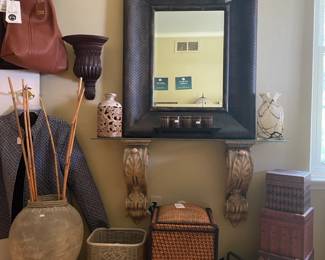 Rattan Stool, Ceramic Vase, Weave Textured Mirror, Bob's Boxes