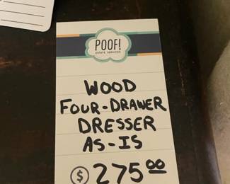 Wood Four Drawer Dresser