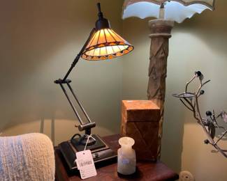 Stained Glass Desk Lamp, Tree Trunk Style Floor Lamp, Sculptural Floor Candle Stand