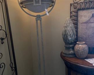 Torchere Floor Lamp, Rounded Wood Cabinet