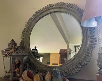 Round Mirror, Lanterns, Table Lamp, Vtg. Terracotta Painted Fruit Set