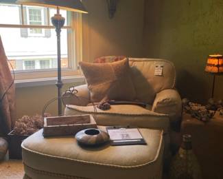 A. Rudin Lounge Chair and Ottoman,Floor Lamp, Ralph Lauren Throw Pillow,Throw Blankets
