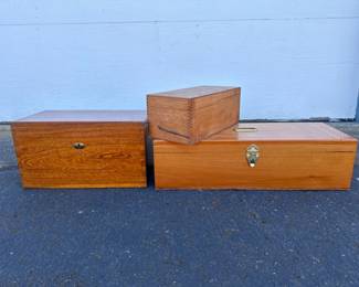 Trio of Vintage Handcrafted Wood Boxes - Tiger Oak File Box	