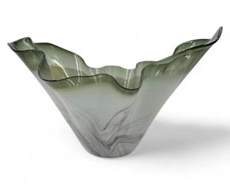 LARGE Signed Dan Bergsma Art Glass Sculptural Vessel 12"T x 20” x 14"	