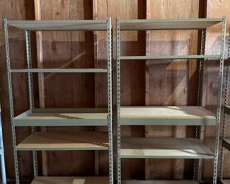 Pair of Tan Adjustable Metal Frame Shelves	