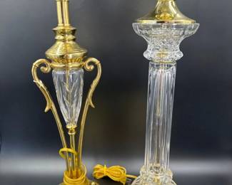 Glam Vintage Ornate Crystal & Brass Table Lamps - 24"T	