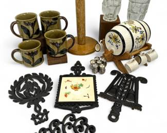 Retro Kitchen - Stoneware Mugs - Travertine - Griswold Trivets +	