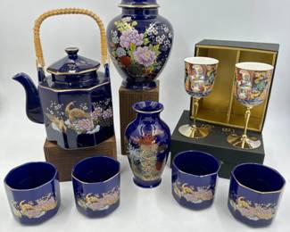 Japanese Porcelain: Floral Cobalt Blue - Muromachi Kutani Wine Glasses	
