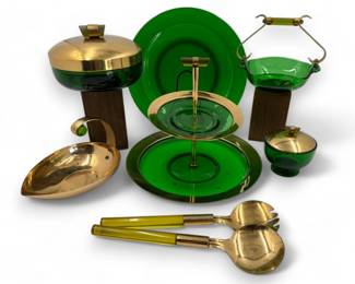 Vintage National Silver Co & Paden City Glass Emerald Glo Collection	