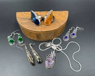 Sterling & Colored Glass Jewelry - Rings, Earrings, & Necklace	