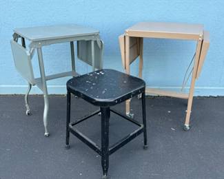 Industrial Design - Vintage Metal Typewriter Tables & Black Stool	
