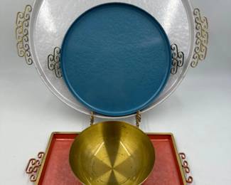 Mid Century Kyes Moire Glaze Hand Made Trays & Bowl	