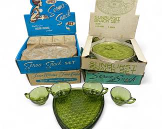 (5) Vintage Snack Sets - Indiana Glass Daisy & Button and Sunburst	