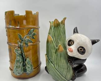 Massive Ceramic Majolica Bamboo Vessels - Fisherman's Fortune	