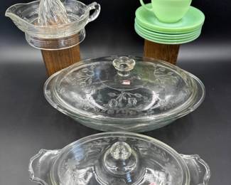 Mid Century PYREX, Fire King Jadeite, Atlas Depression Glass Juicer	