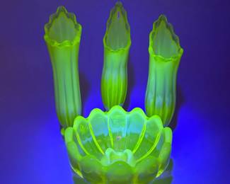 Vintage Fostoria Glass Charms - Heirloom Vaseline Opalescent Epergne	