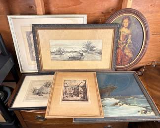 Antique & Vintage Framed Art Prints - Signed Larson Etching Print	