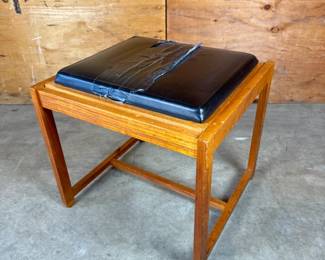 1960s MCM Danish Teak Black Vinyl Flip-Top Stool & Table by Erik Buch	